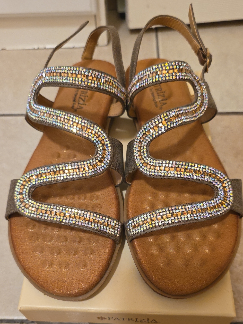 Women's Sandals Size 8.5 Patrizia Bronze Rhinestone Wave Strap Sandals - Bronze